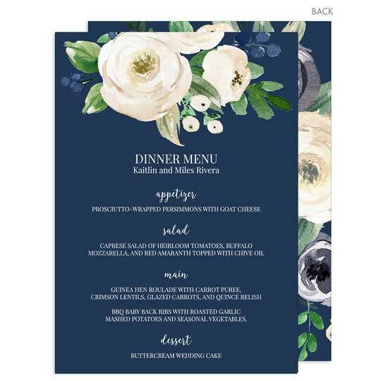 Vertical Ivory Roses Menus